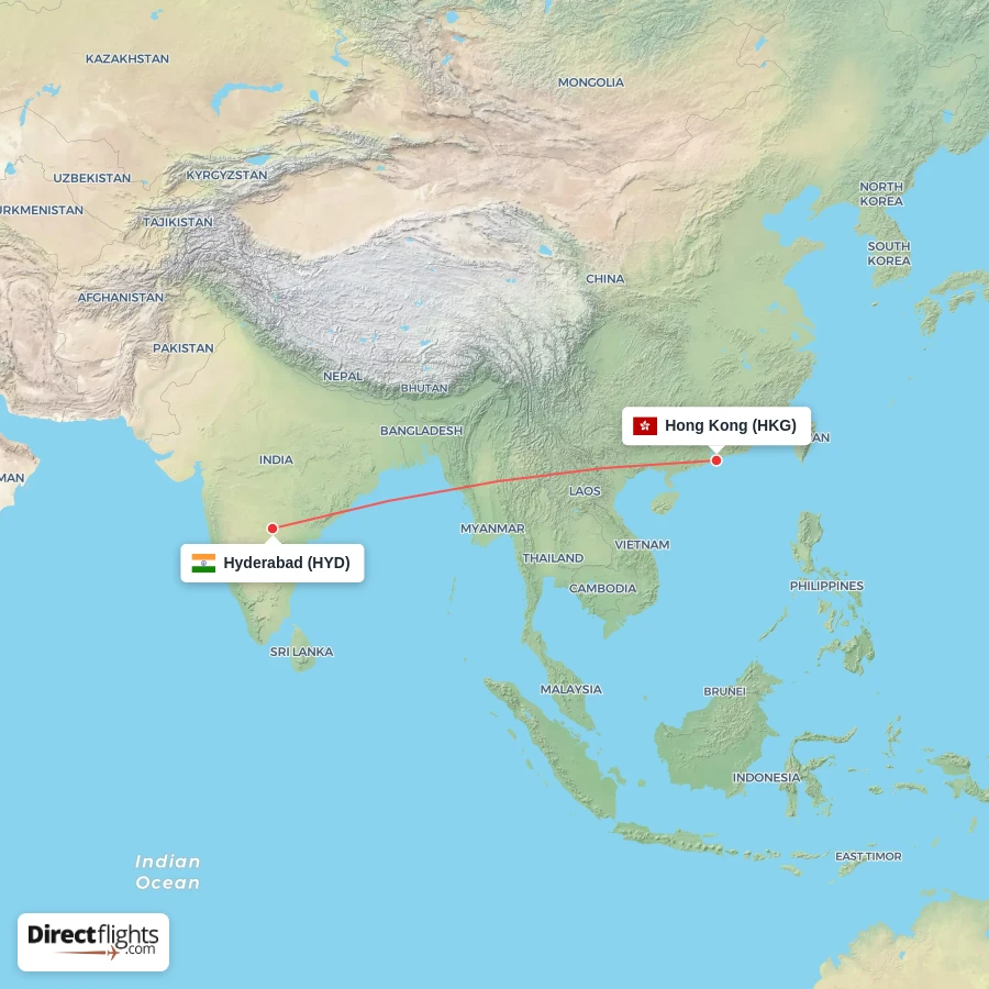 HYD - HKG route map