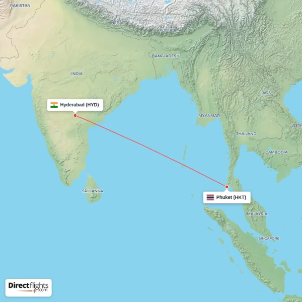 Hyderabad - Phuket direct flight map