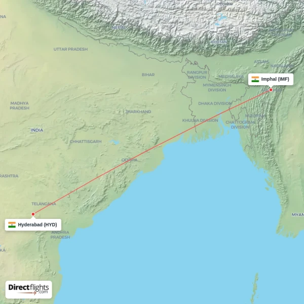 Hyderabad - Imphal direct flight map