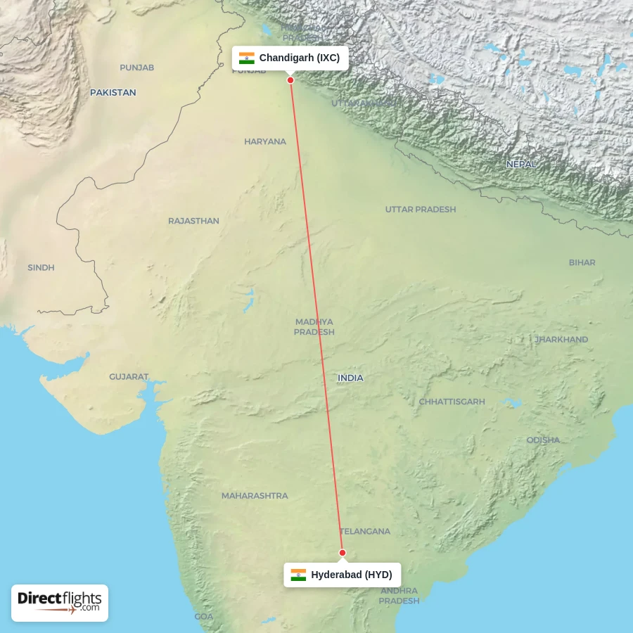HYD - IXC route map