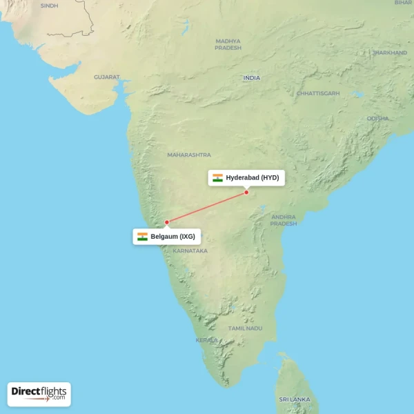 Hyderabad - Belgaum direct flight map