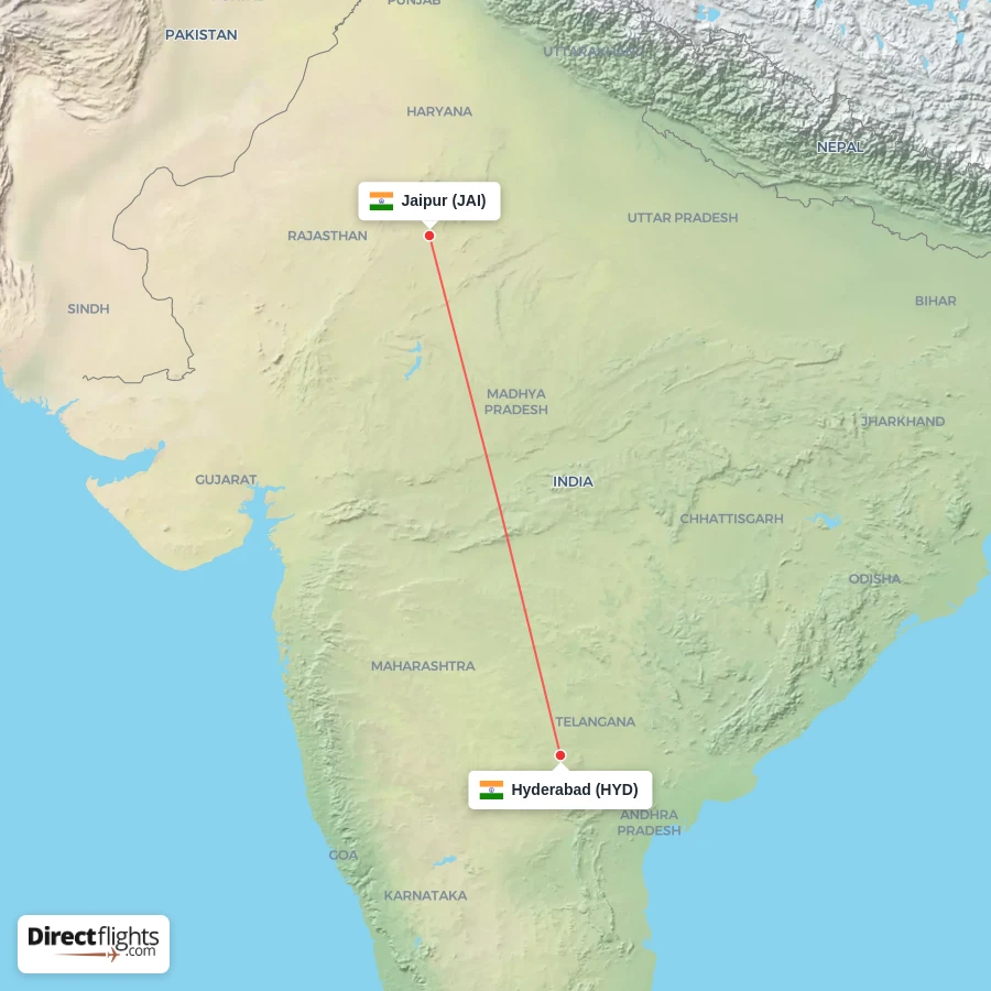 HYD - JAI route map