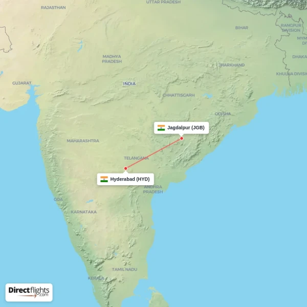 Hyderabad - Jagdalpur direct flight map