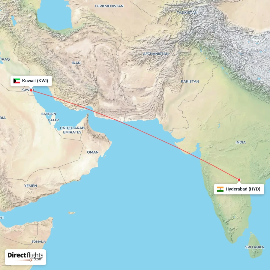 HYD - KWI route map
