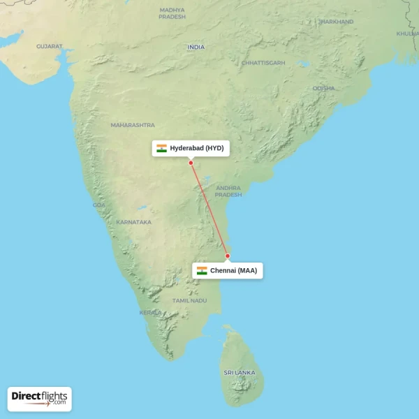 Hyderabad - Chennai direct flight map