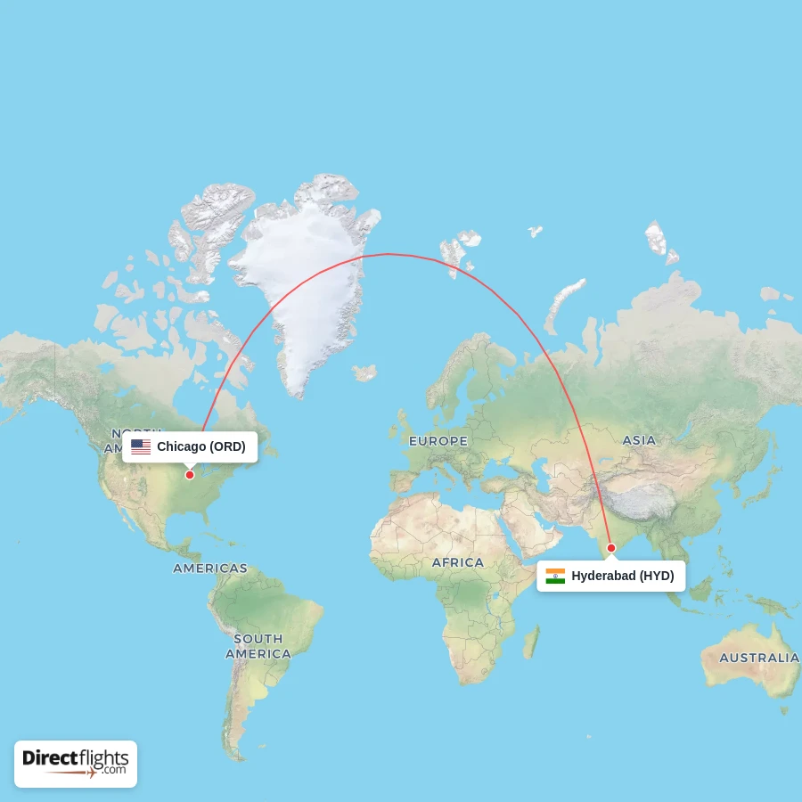 HYD - ORD route map