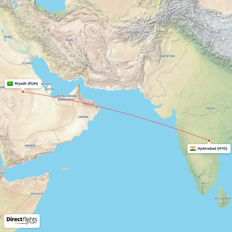 HYD - RUH route map