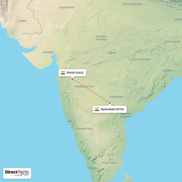 Hyderabad - Shirdi direct flight map