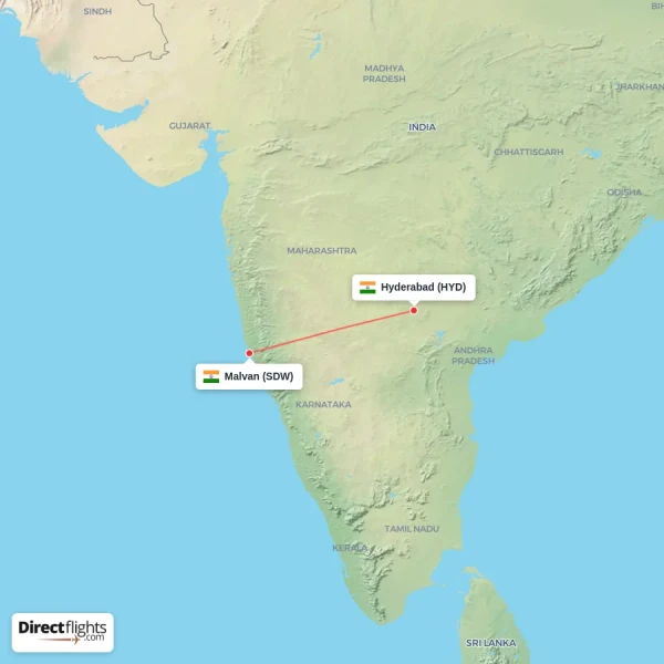 Hyderabad - Malvan direct flight map