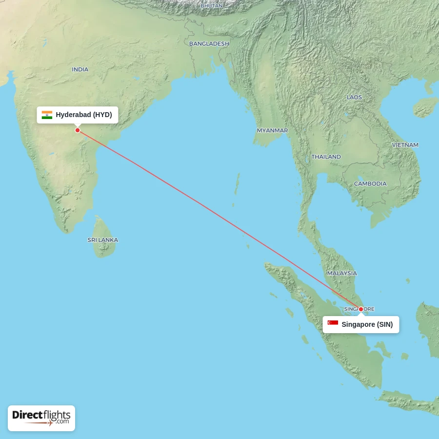 HYD - SIN route map