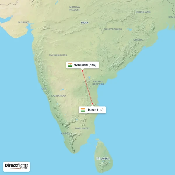 Hyderabad - Tirupati direct flight map
