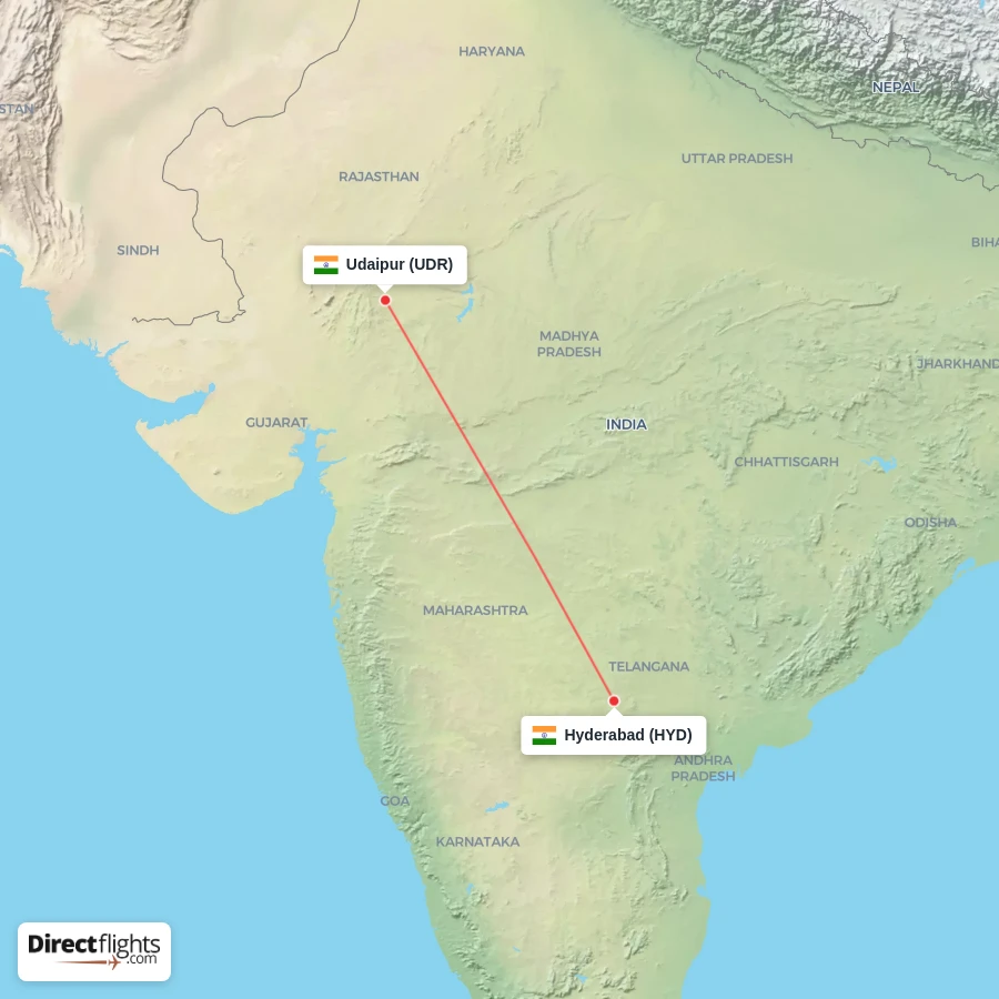 HYD - UDR route map