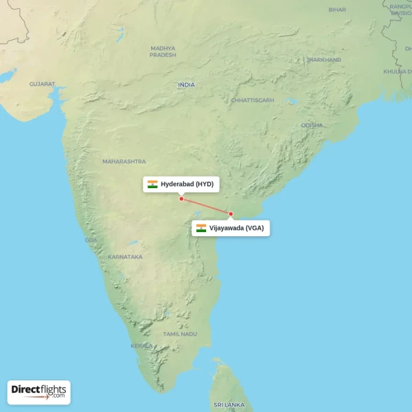 Hyderabad - Vijayawada direct flight map