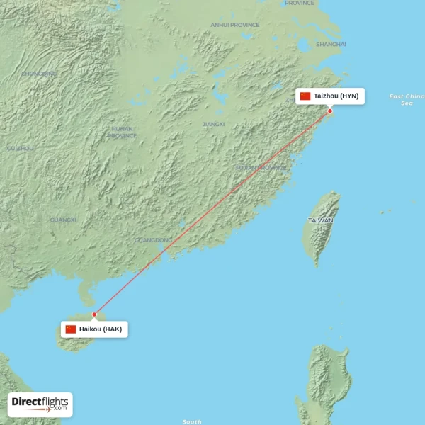 Taizhou - Haikou direct flight map