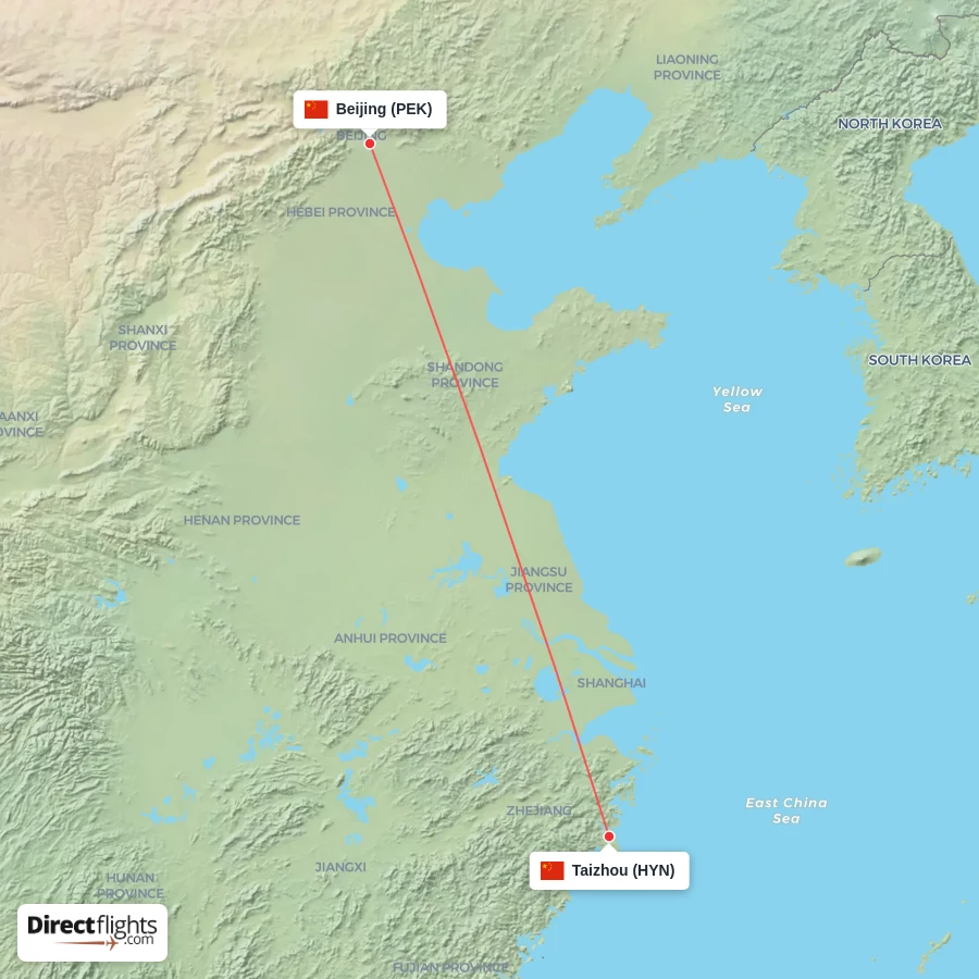 HYN - PEK route map