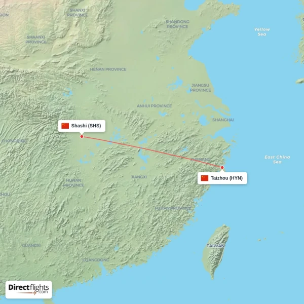 Taizhou - Shashi direct flight map