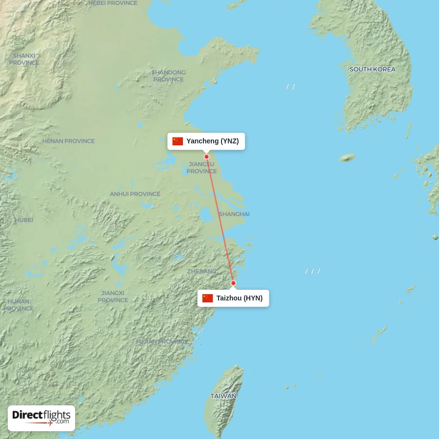 HYN - YNZ route map