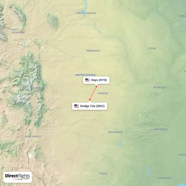Hays - Dodge City direct flight map
