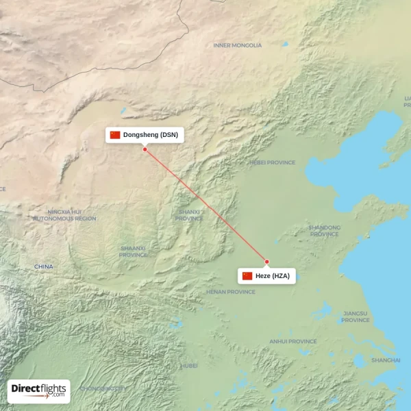 Heze - Dongsheng direct flight map