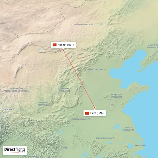 Heze - Hohhot direct flight map