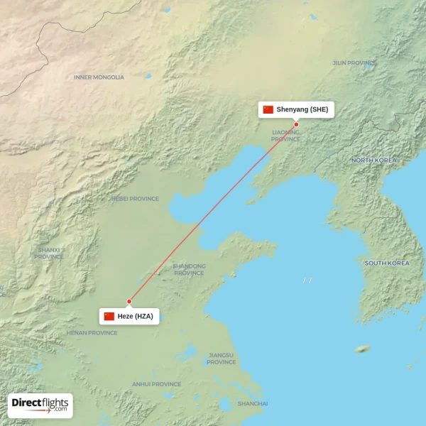 Heze - Shenyang direct flight map