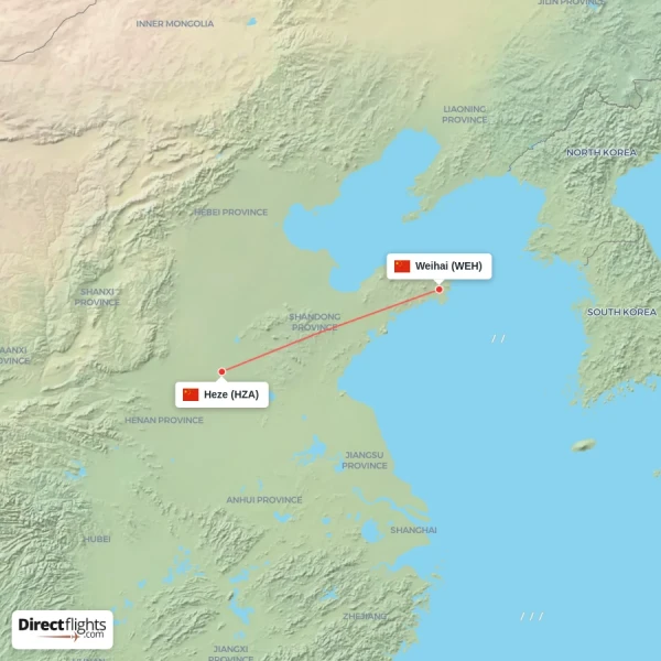 Heze - Weihai direct flight map