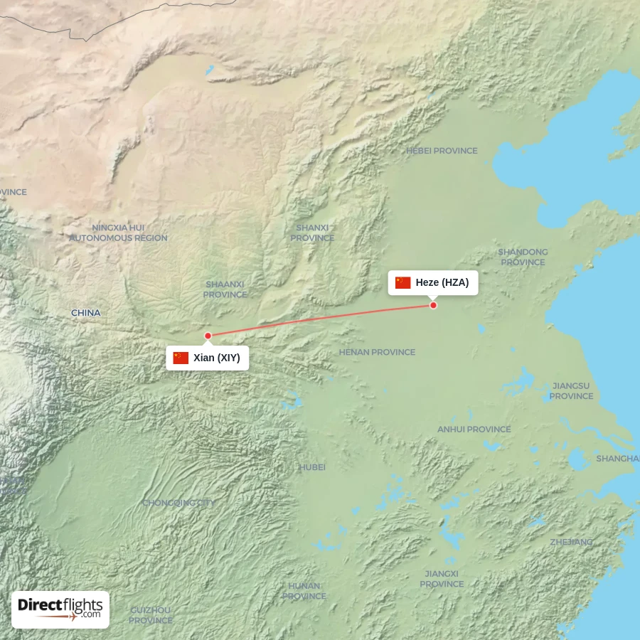 HZA - XIY route map