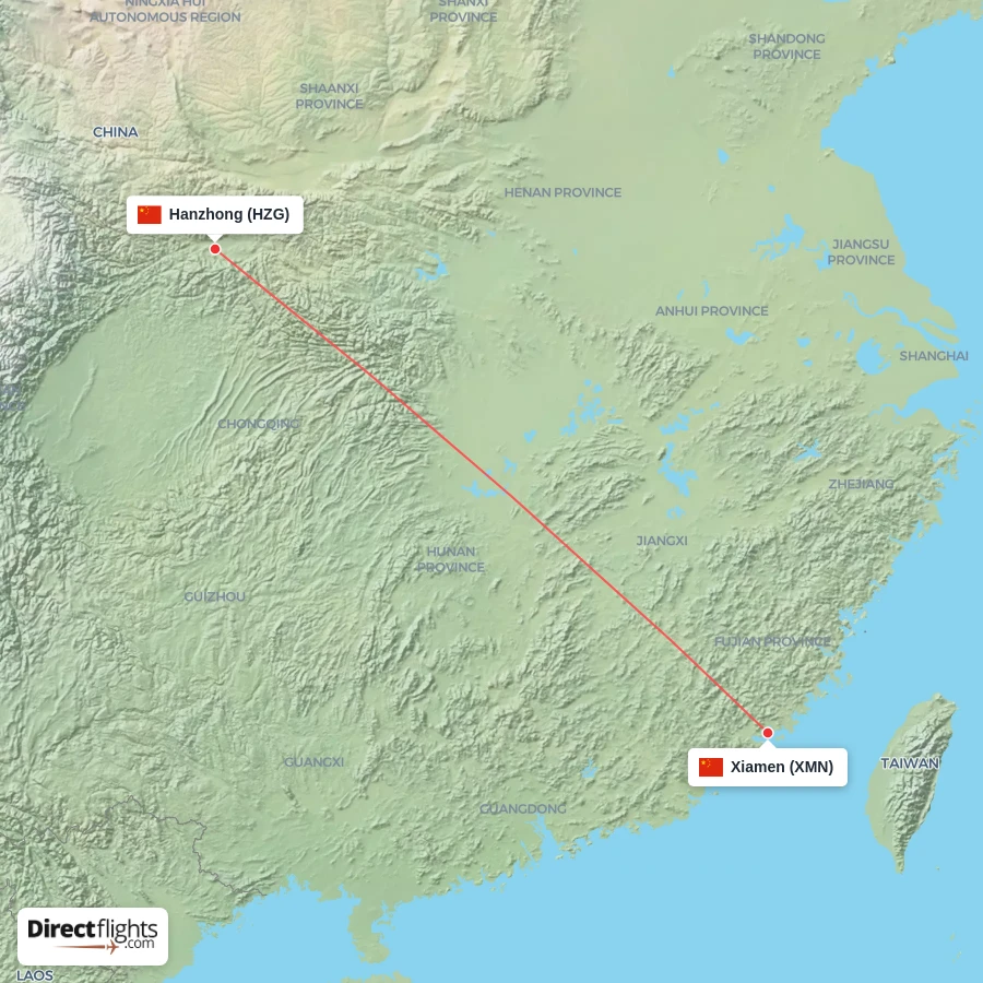 HZG - XMN route map