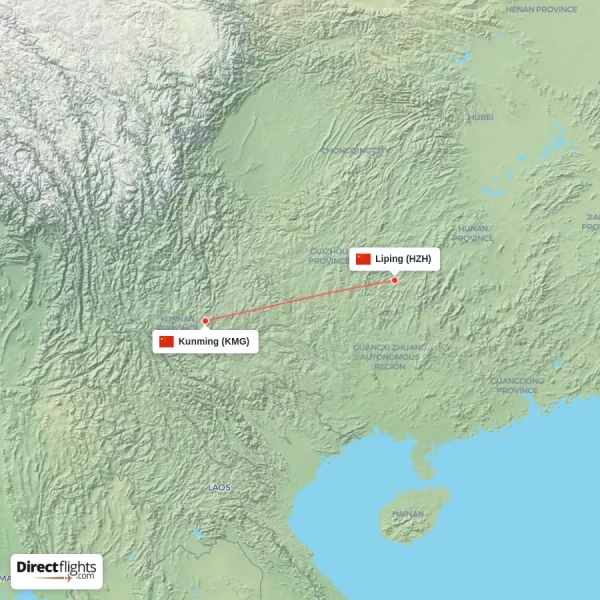 Liping - Kunming direct flight map