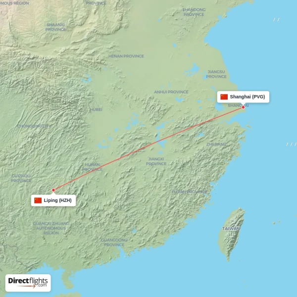 Liping - Shanghai direct flight map