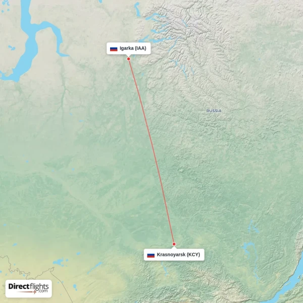 Igarka - Krasnoyarsk direct flight map