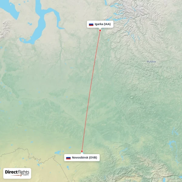 Igarka - Novosibirsk direct flight map