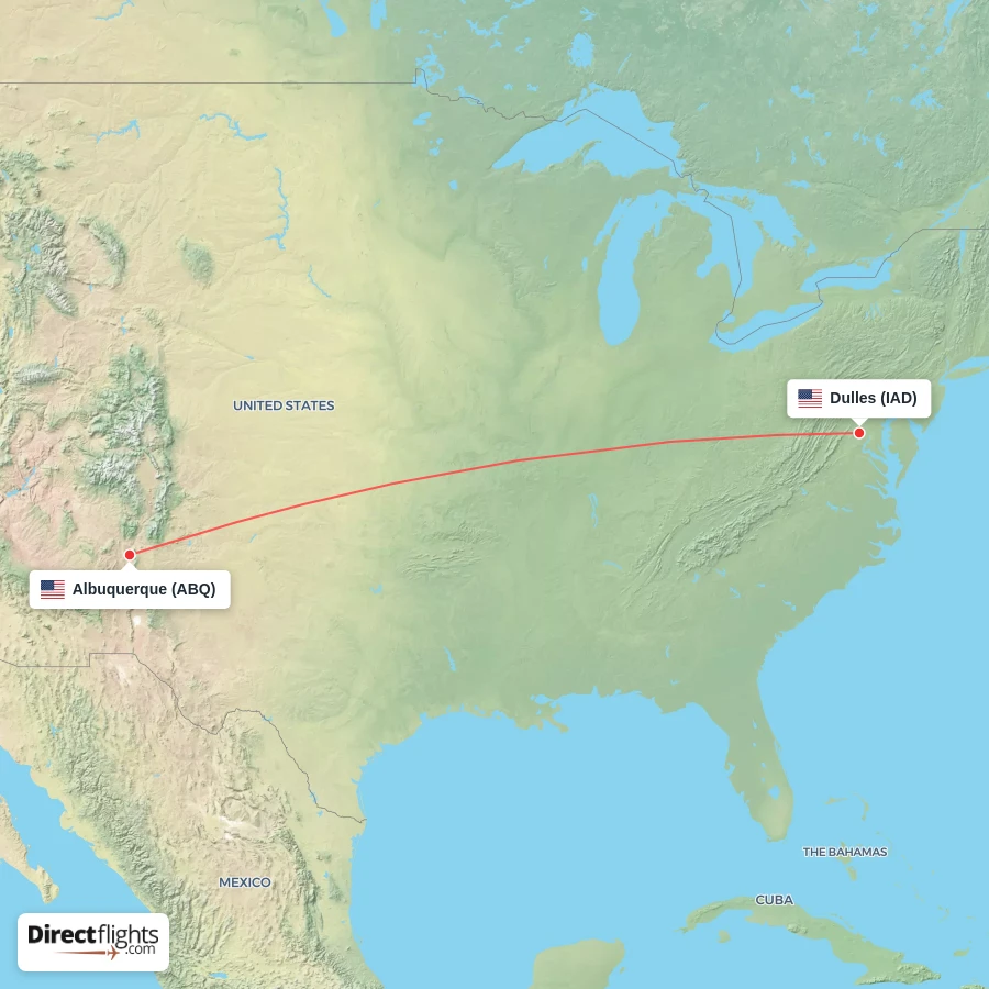 IAD - ABQ route map