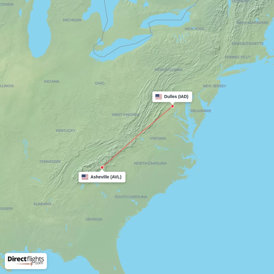 IAD - AVL route map