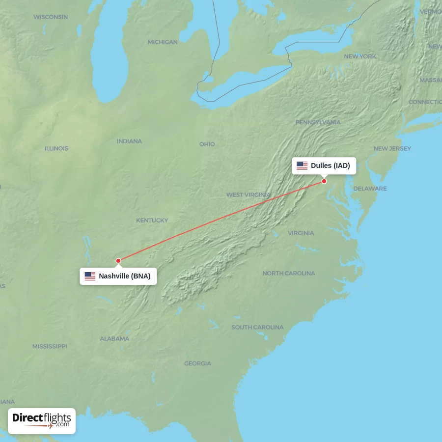IAD - BNA route map