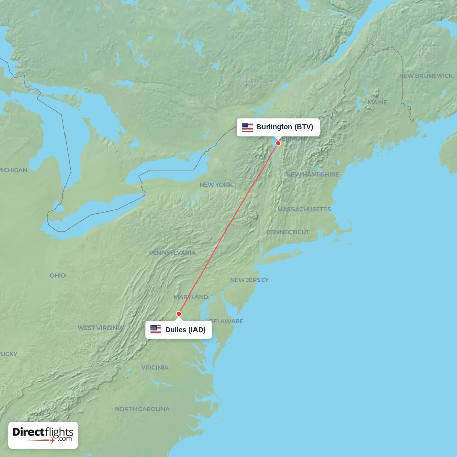 IAD - BTV route map