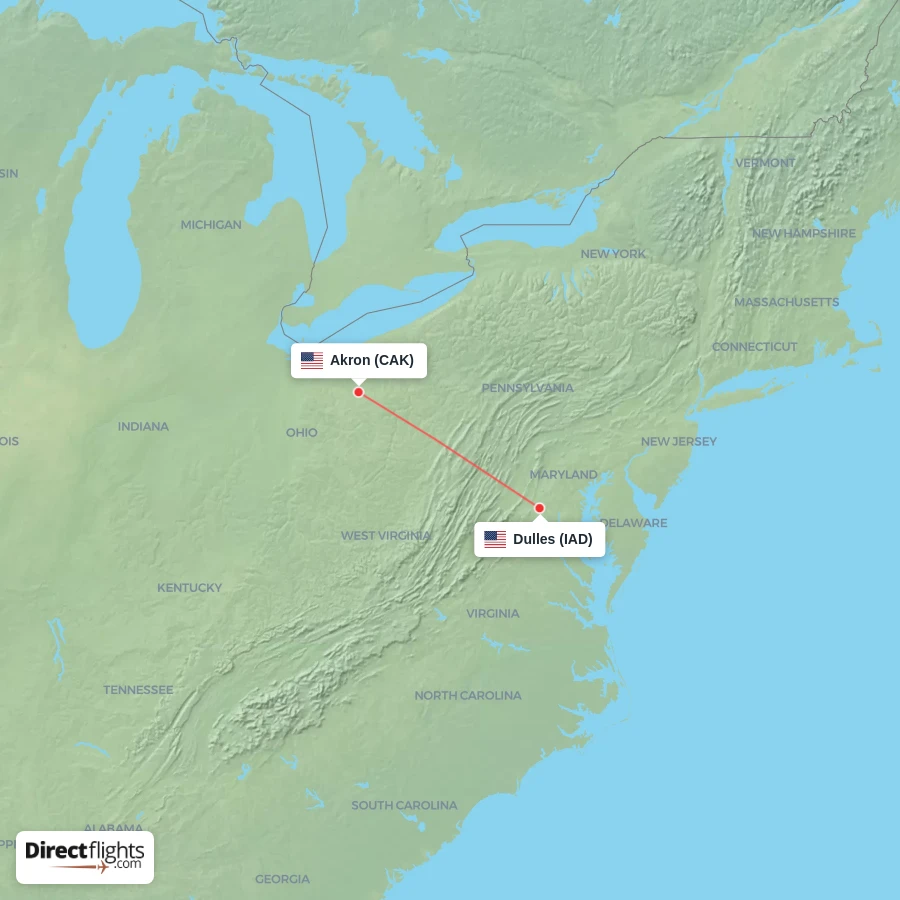 IAD - CAK route map