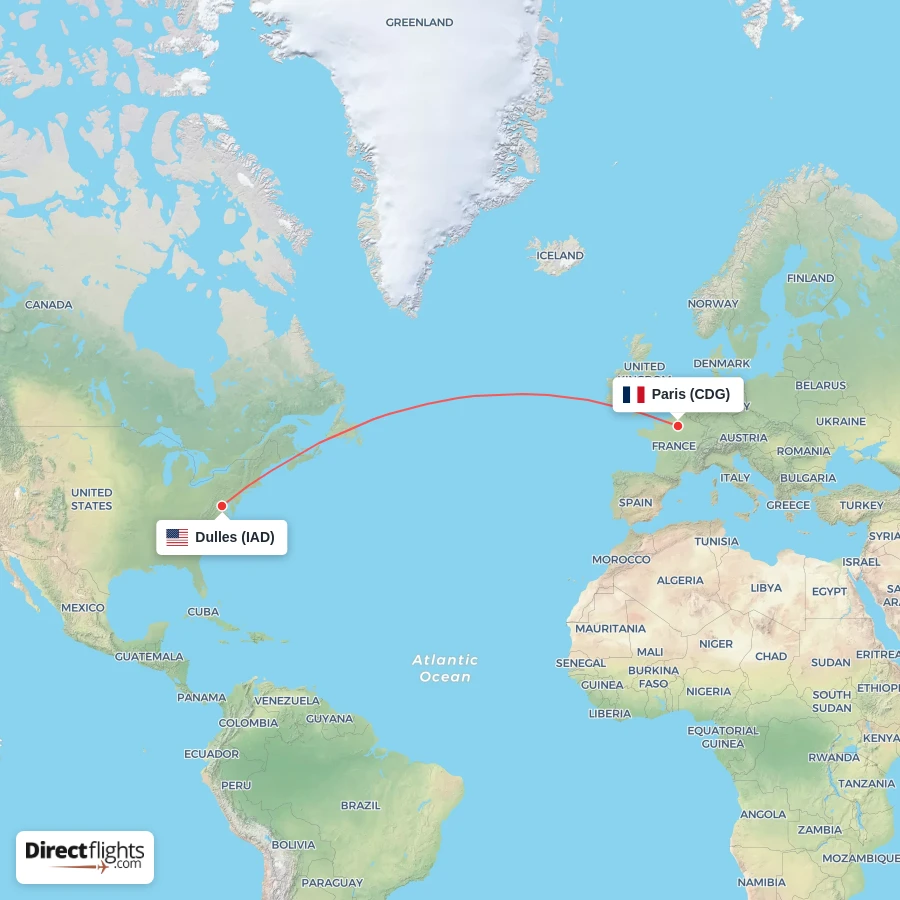 IAD - CDG route map