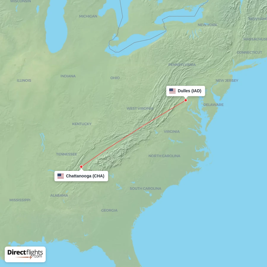 IAD - CHA route map