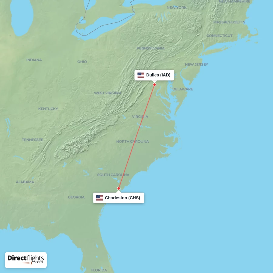IAD - CHS route map