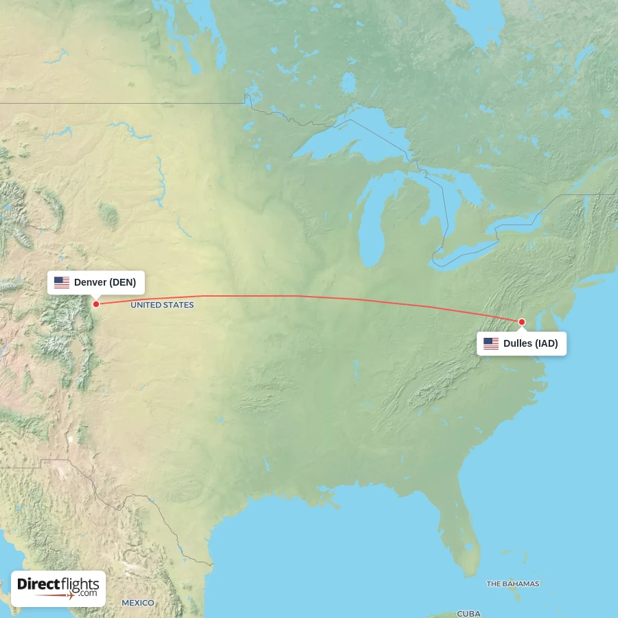 IAD - DEN route map