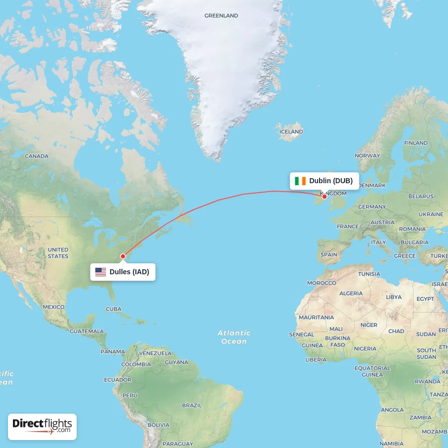 IAD - DUB route map