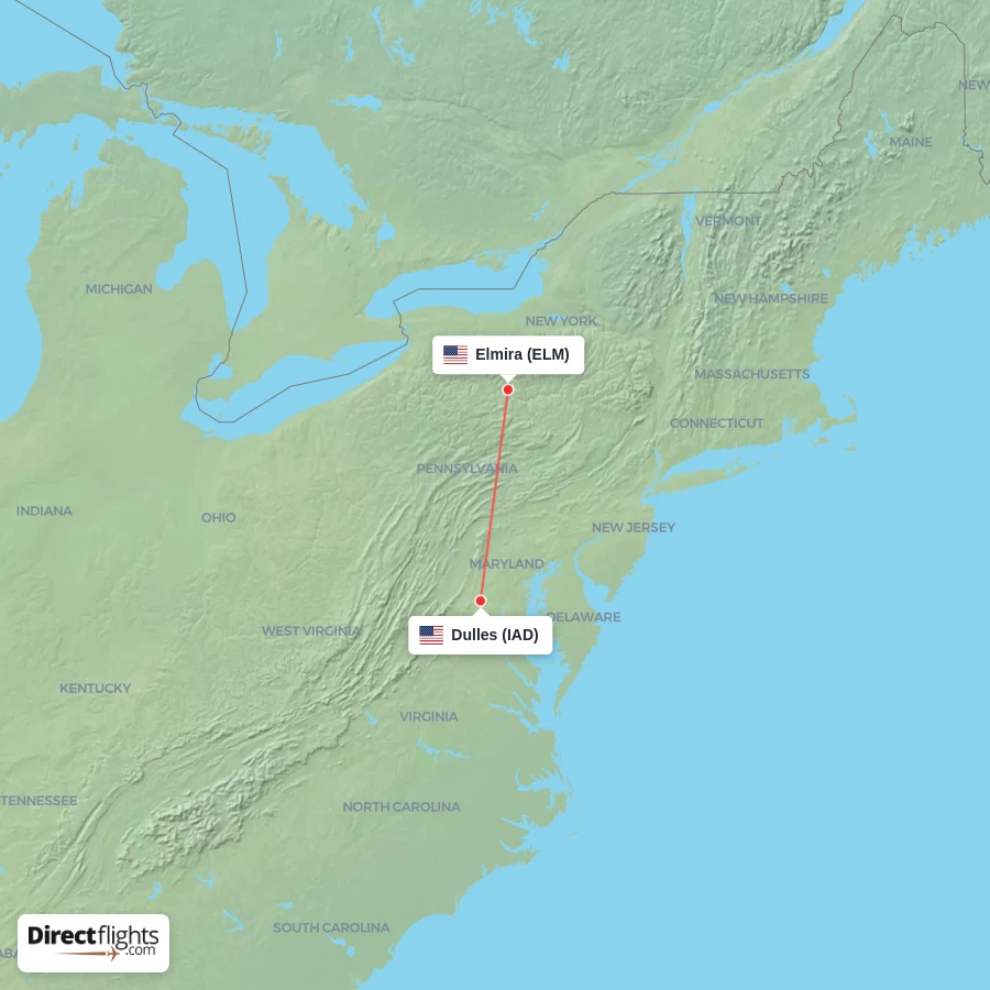 IAD - ELM route map