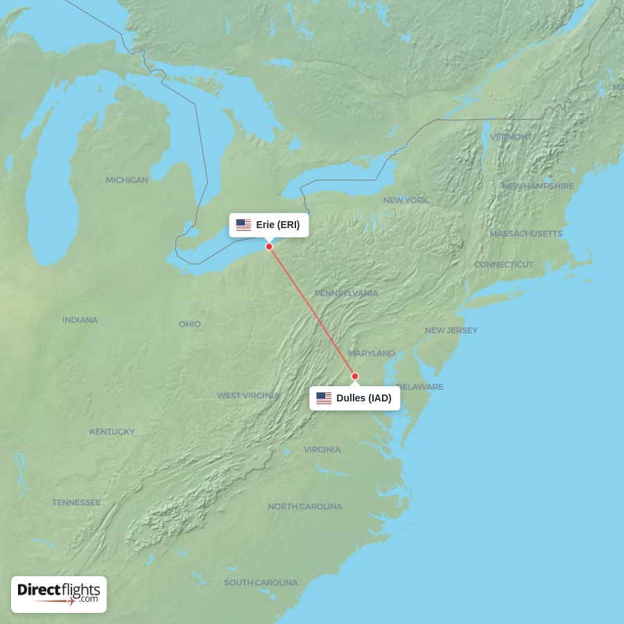 IAD - ERI route map