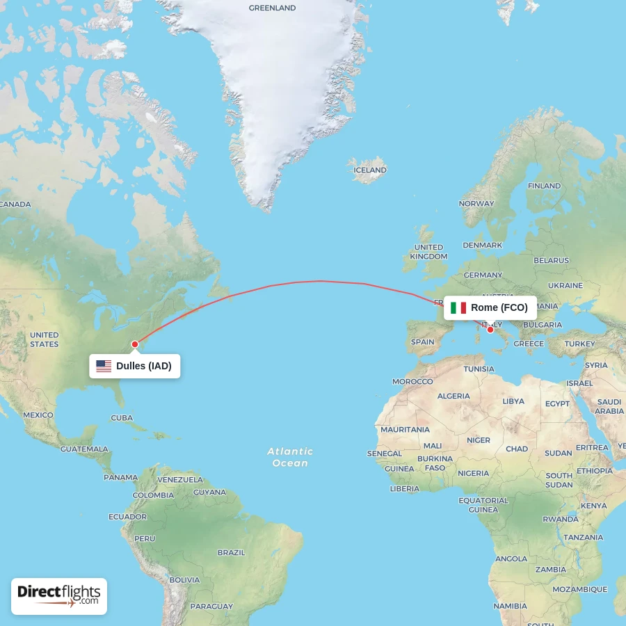 IAD - FCO route map