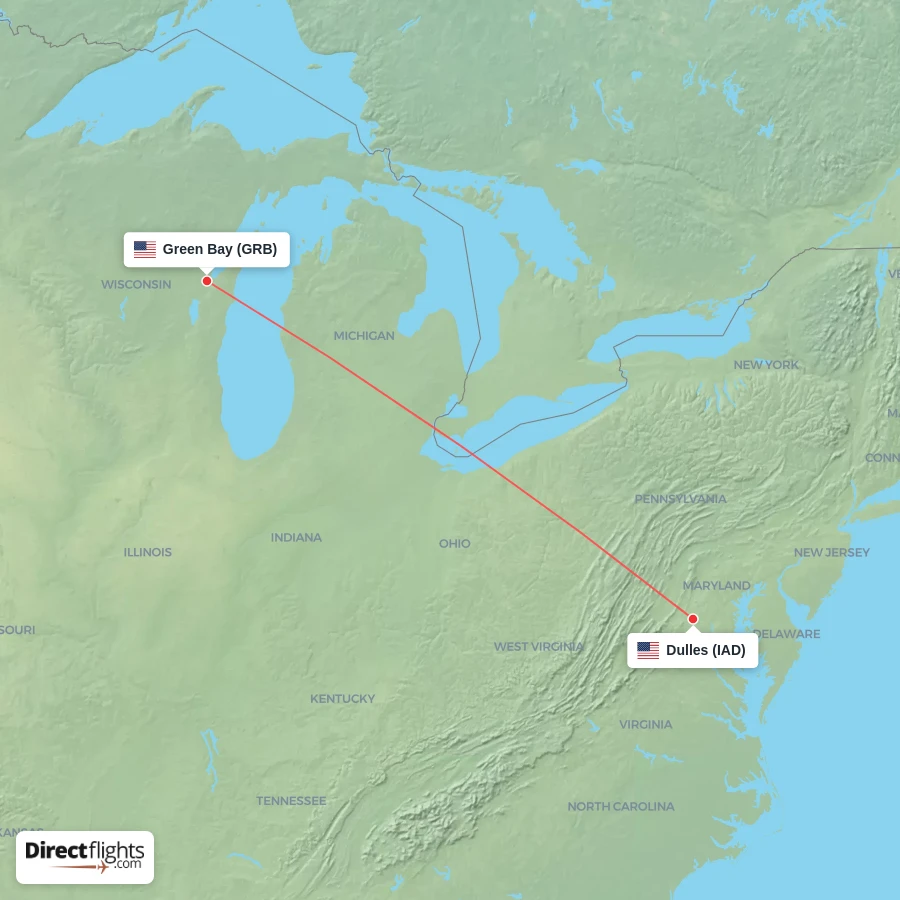 IAD - GRB route map
