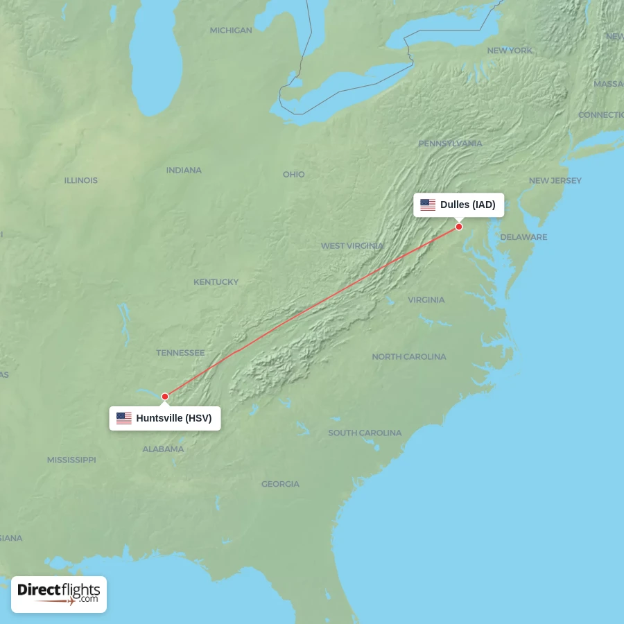 IAD - HSV route map