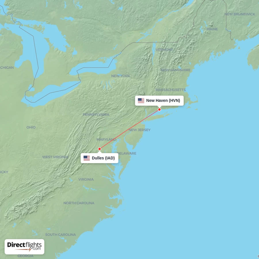 IAD - HVN route map