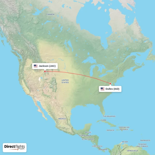 Dulles - Jackson direct flight map