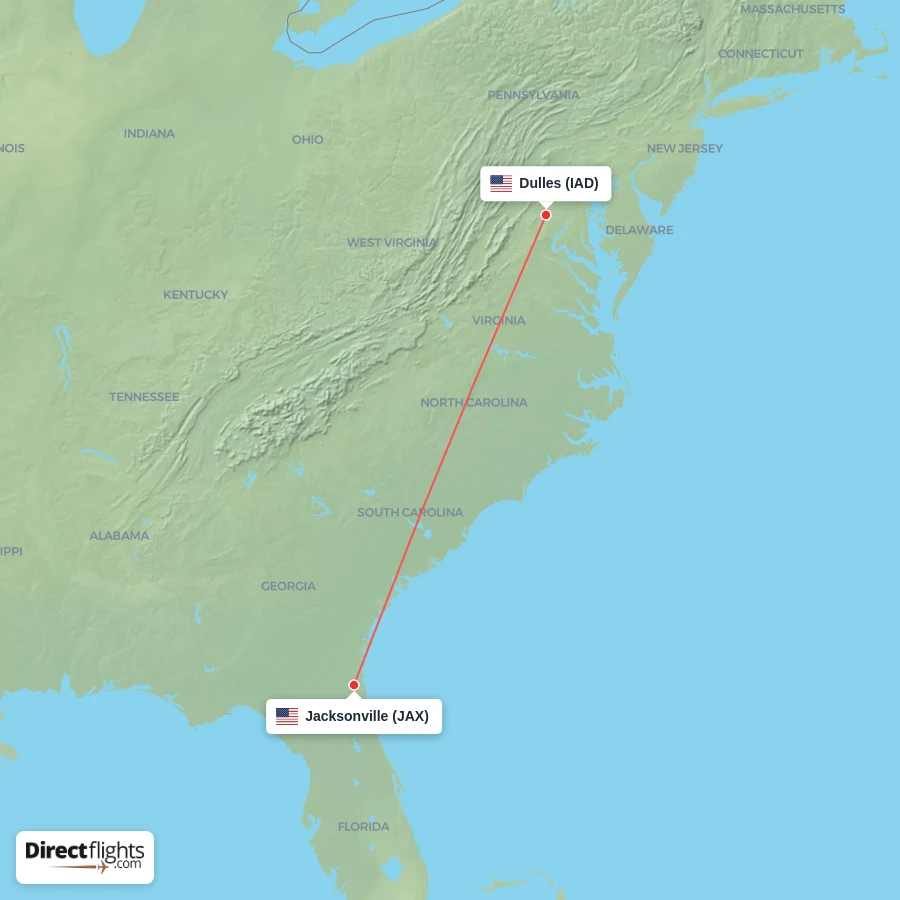 IAD - JAX route map